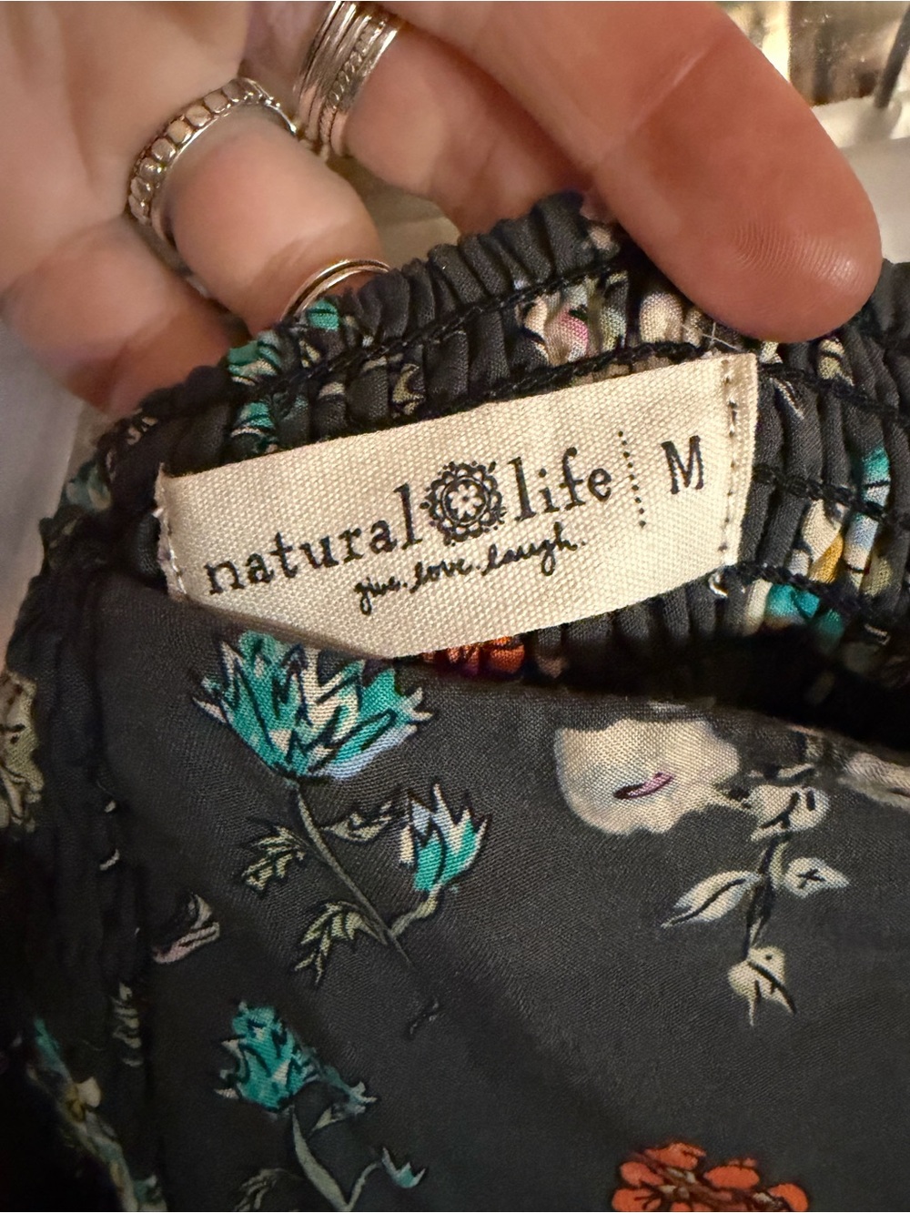 NATURAL LIFE Dark Grey Maxi Skirt with Rust, Teal & Cream Floral - Picture 2 of 3